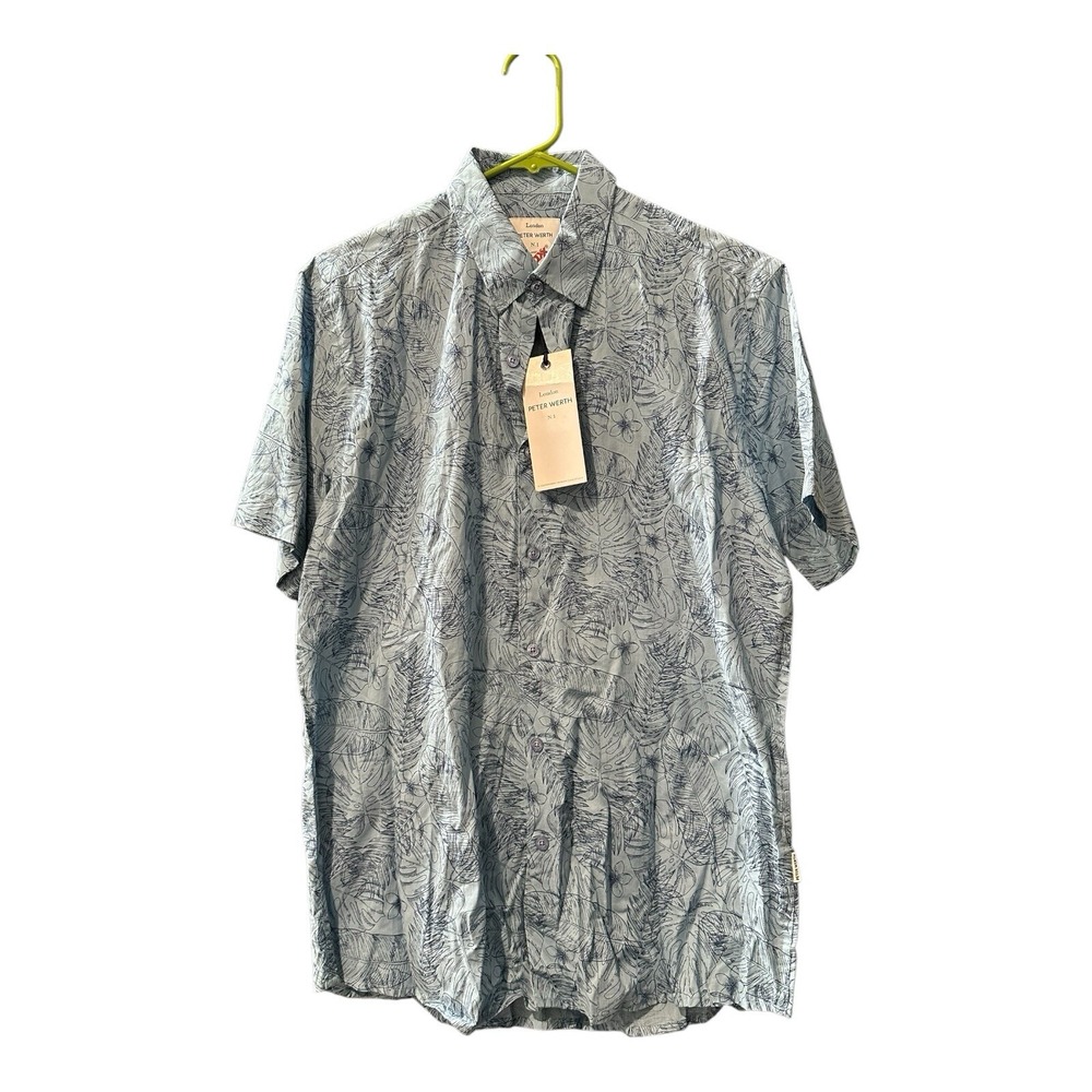 Peter Werth London Men's Shirt Blue Floral Short Sleeve Button Down New With Tag